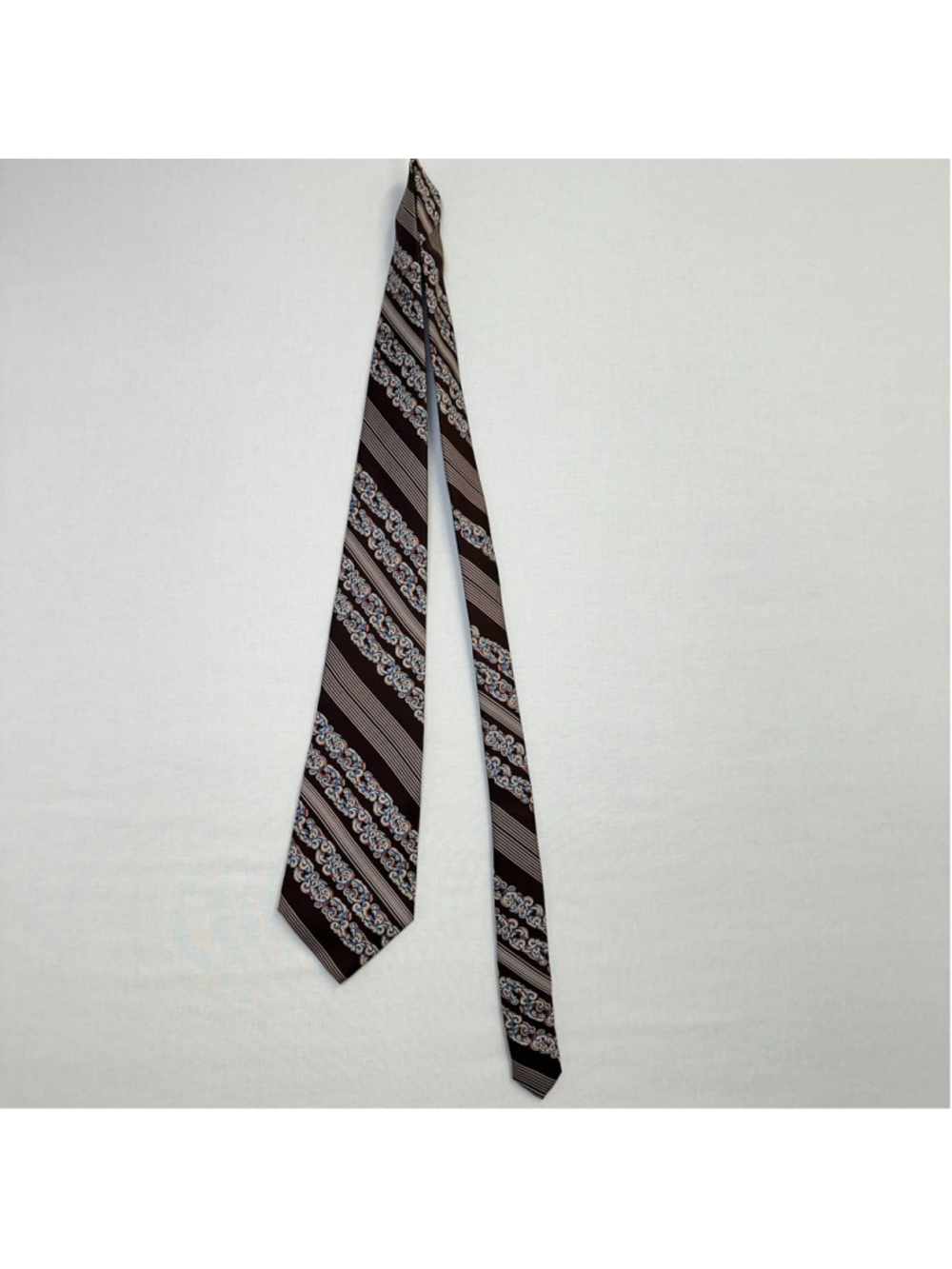 Holland Sherry Men's Silk Necktie Brown Stripe Scrollwork Hand Made Italy - Picture 5 of 7